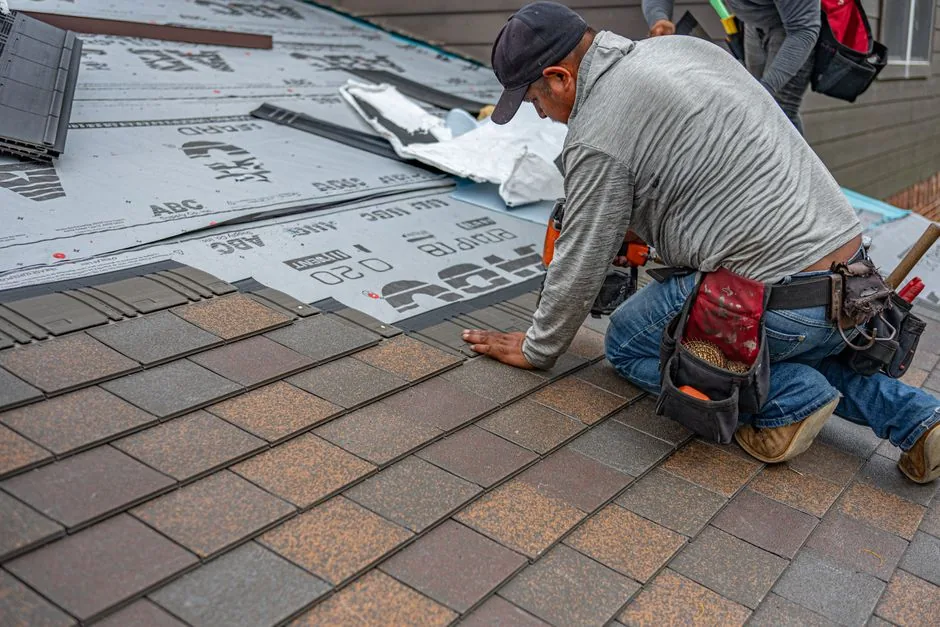 Roofer repairing shingles on a home in Tempe, AZ