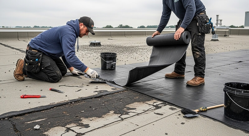 Commercial flat roof repair on an East Valley office building
