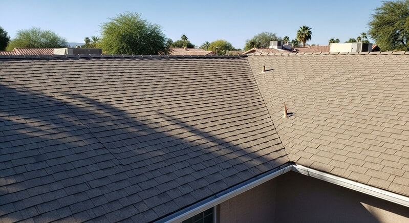 Repaired rain gutter along a roofline in Tempe, AZ