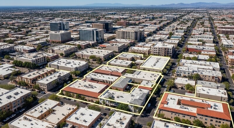 Multi-unit rental property near Mill Avenue, Tempe, AZ serviced by Tempe Roofing Repair