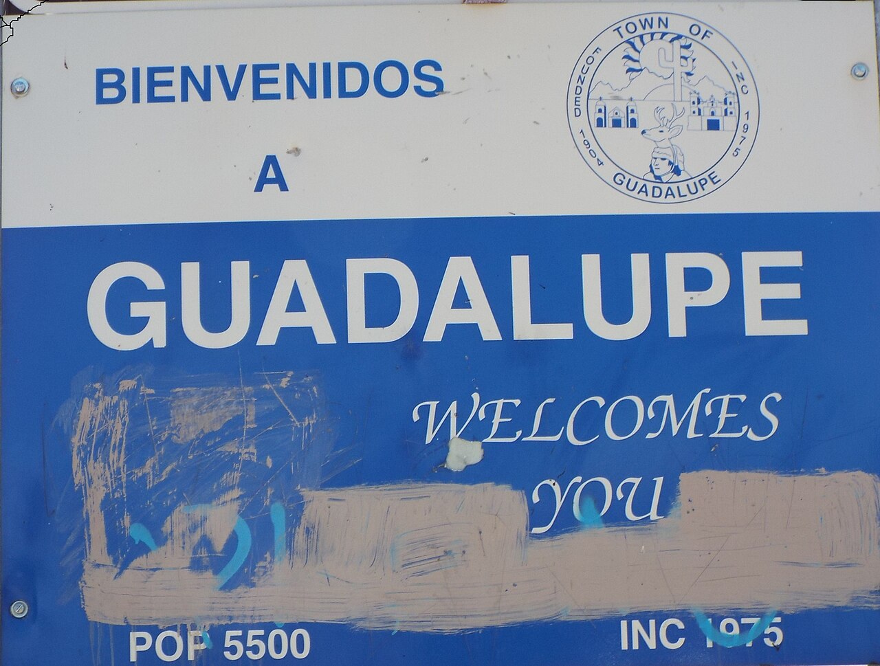 Welcome sign for the town of Guadalupe, AZ