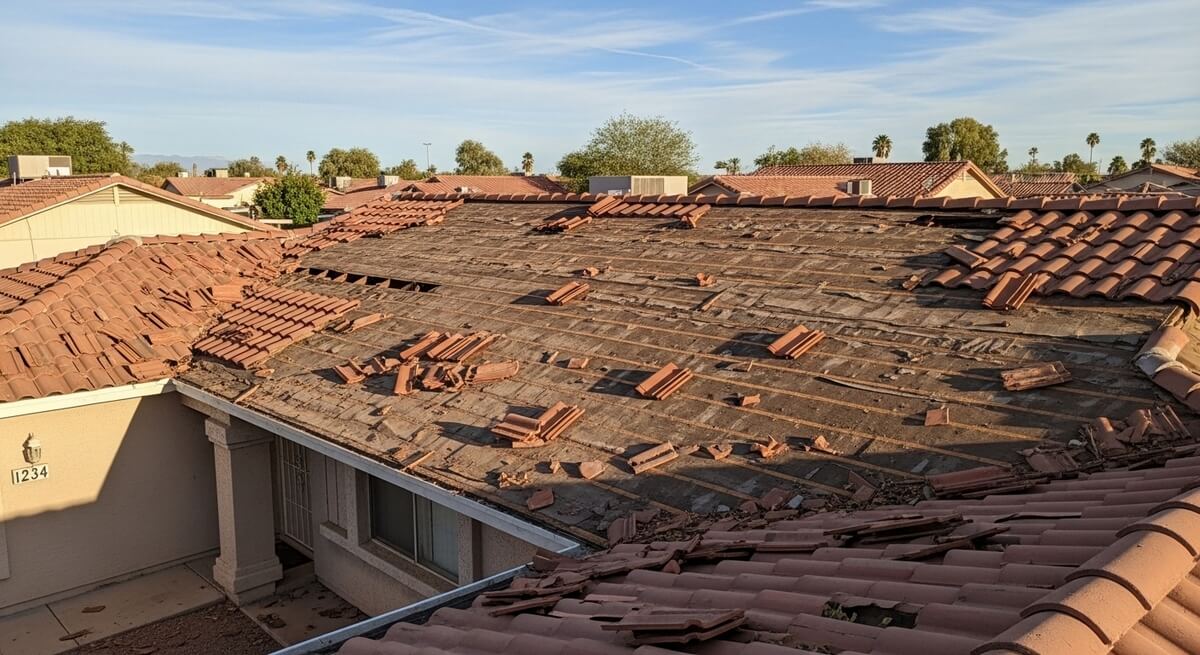Before roof replacement Tempe AZ damaged roof