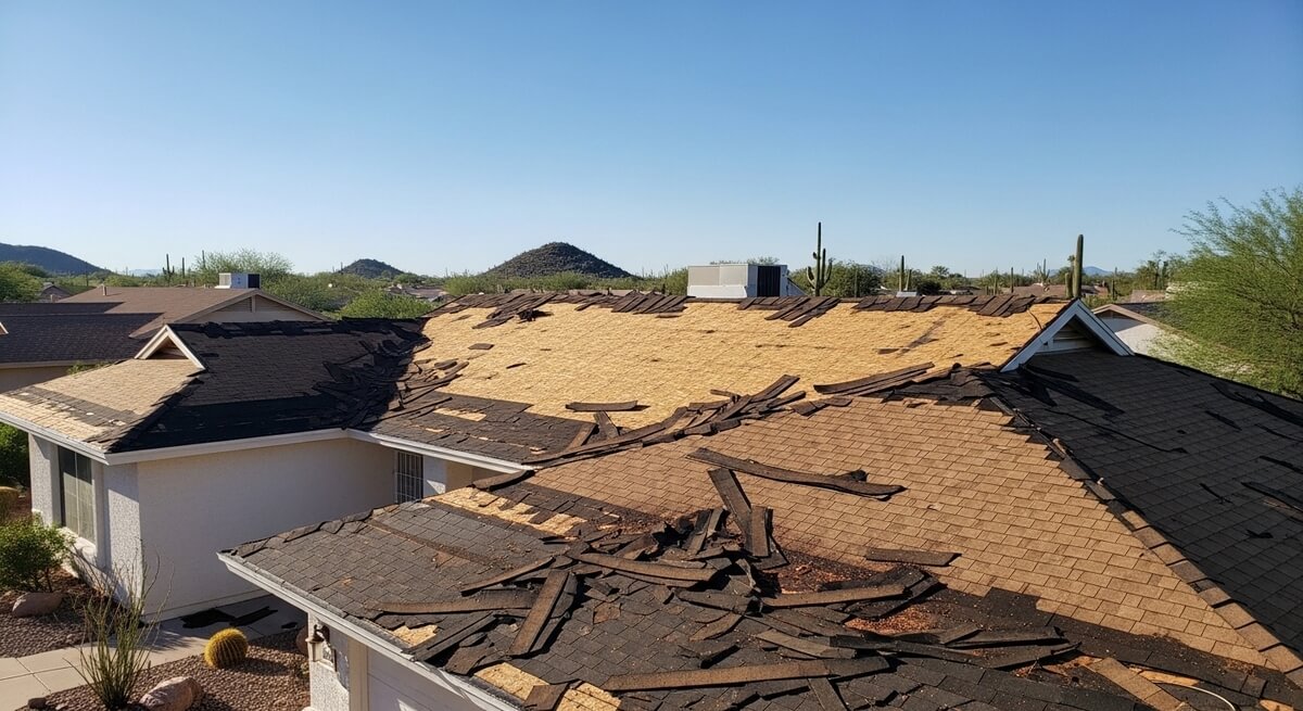Before roof replacement Tempe AZ damaged roof