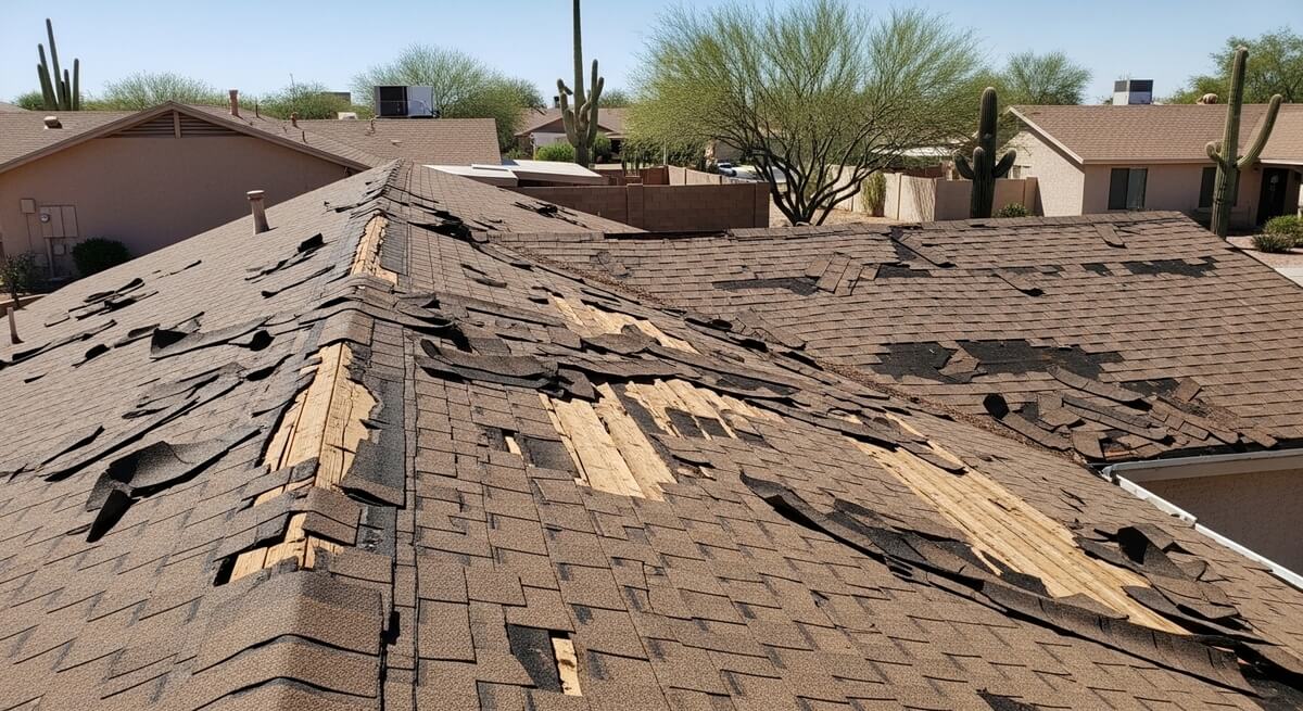 Before roof replacement Tempe AZ damaged roof