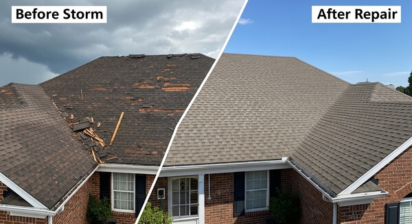 Before and after storm damage roof repair in Tempe Arizona
