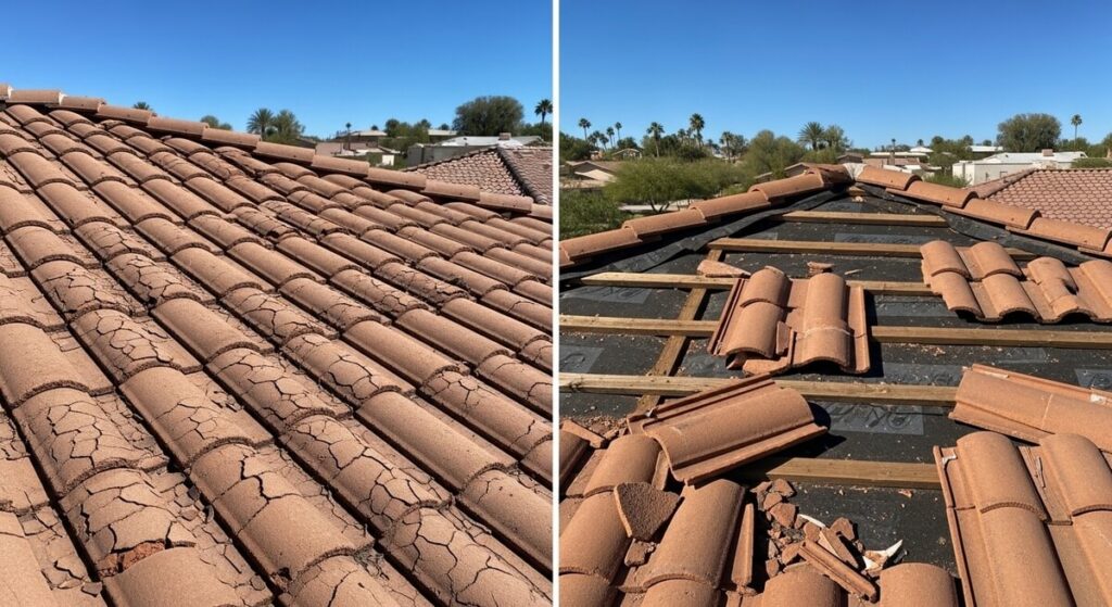 Roofing inspector checking attic and roof for moisture and mold causes in Tempe, AZ