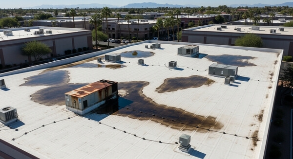 Rusted metal roof flashing being repaired on a home in Tempe, AZ