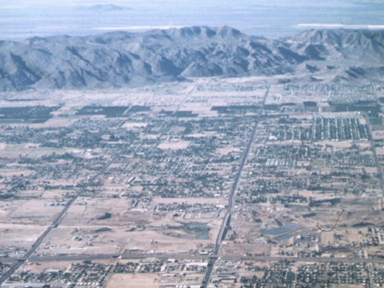 Aerial view of Ahwatukee neighborhoods and South Mountain near Foothills Reserve and Mountain Park Ranch, Phoenix AZ
