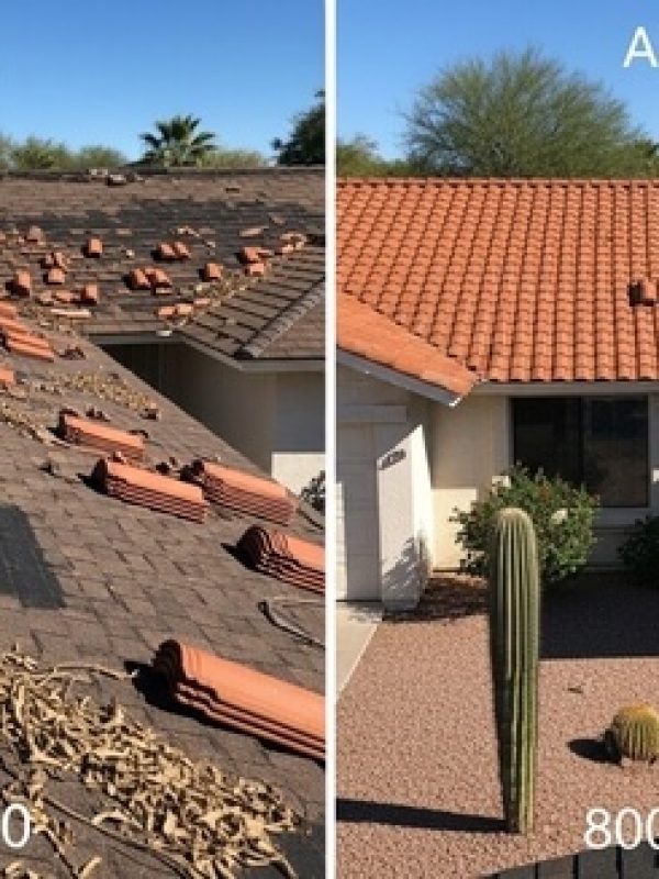 Damaged roof before and after repair in Tempe, AZ-1